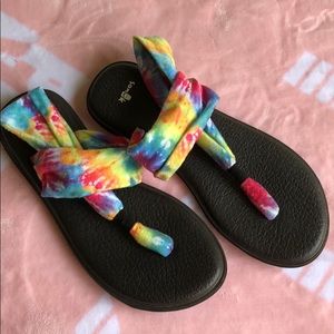 Sanuk yoga mat sling tie dye rainbow sandals